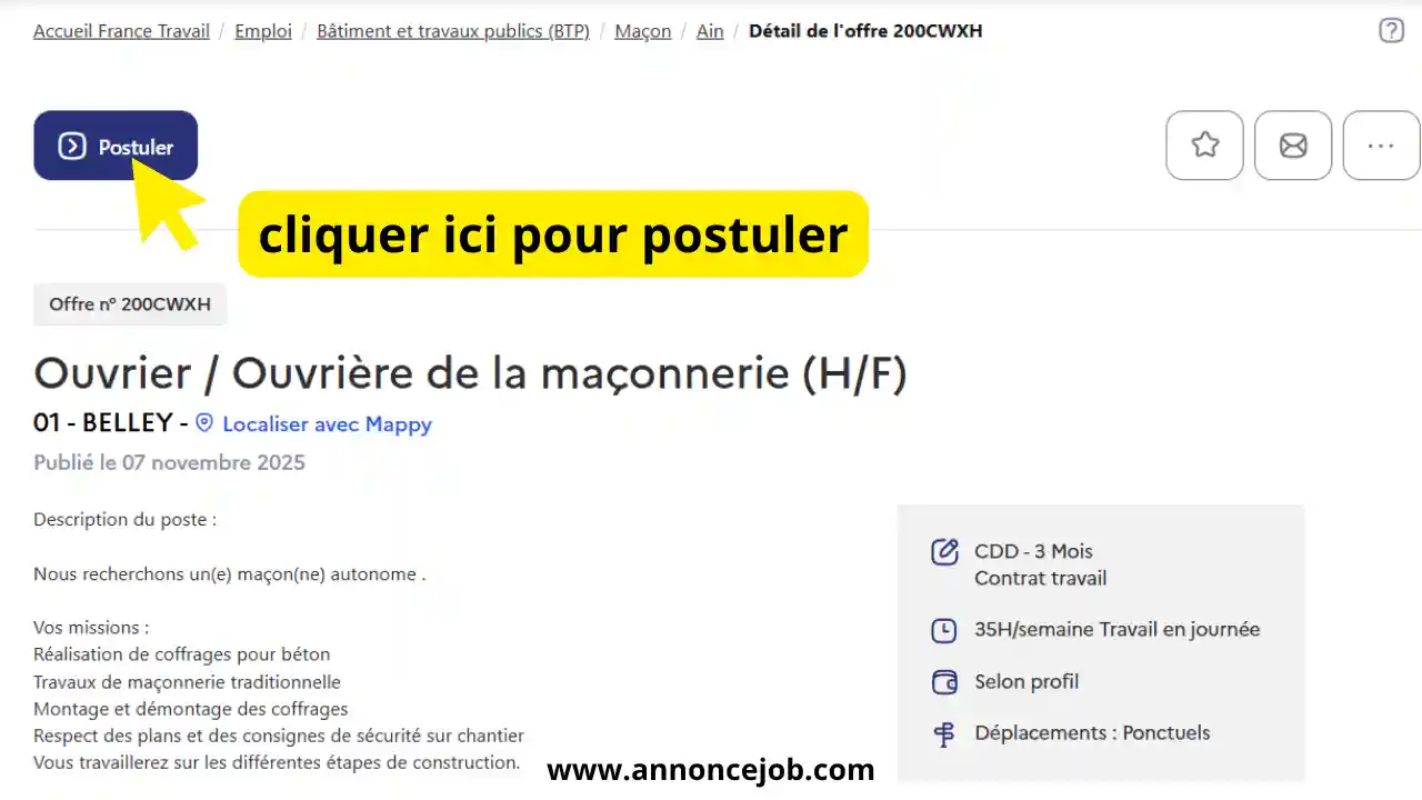 Offre d’emploi Ouvrier de la maçonnerie